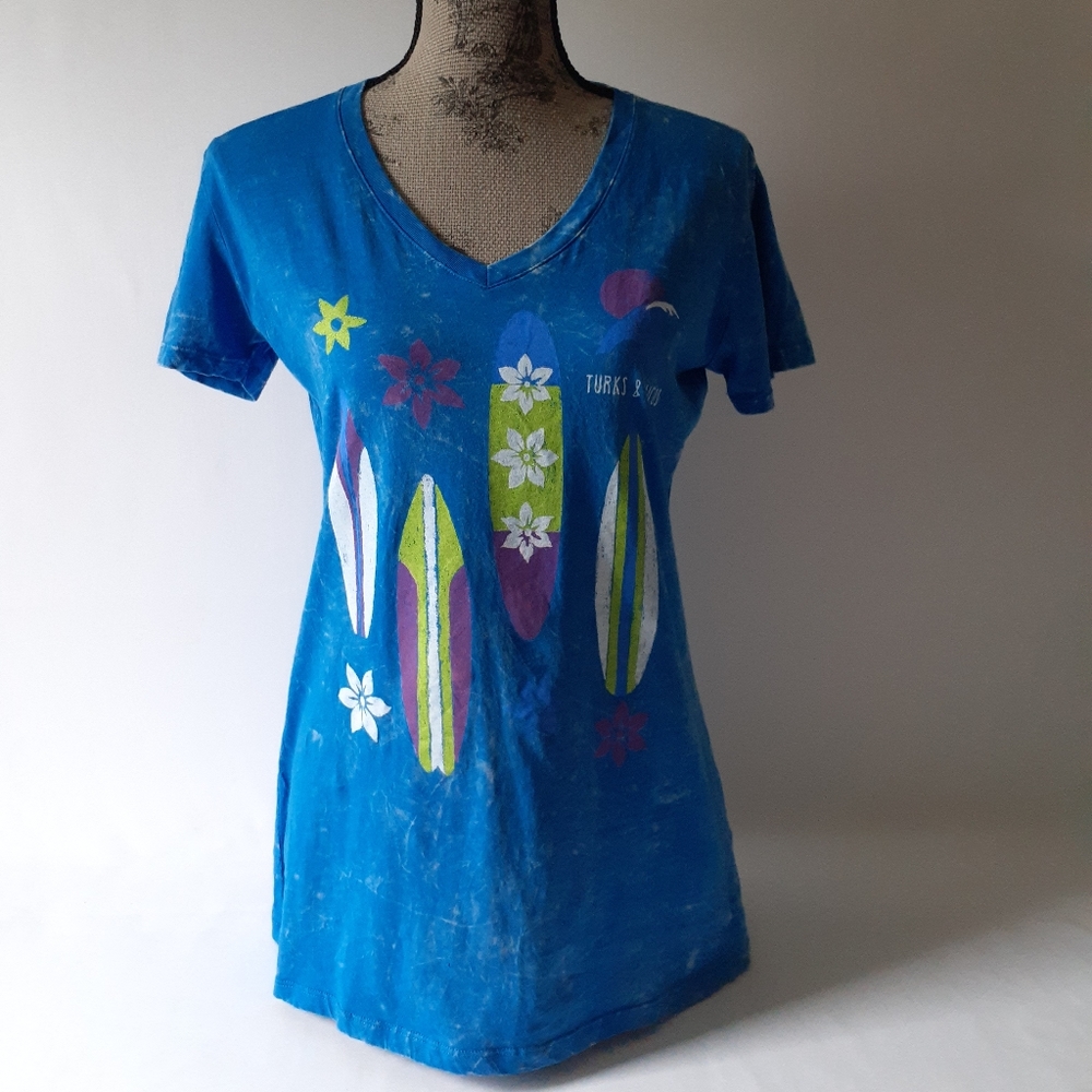 EMI Sportswear women's blue surfer short-sleeve v-neck t-shirt size XL